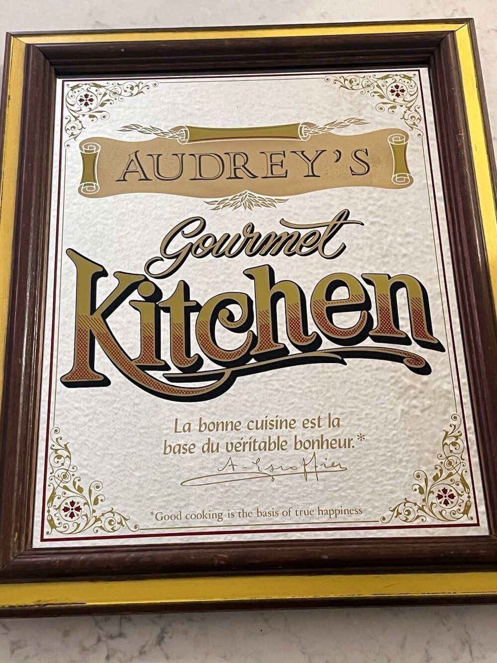 1970s Vintage Audrey’s Gourmet Kitchen mirror Wall Art